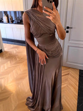 Lavender Asymmetric Ruched Cape Gown Maxi Dress